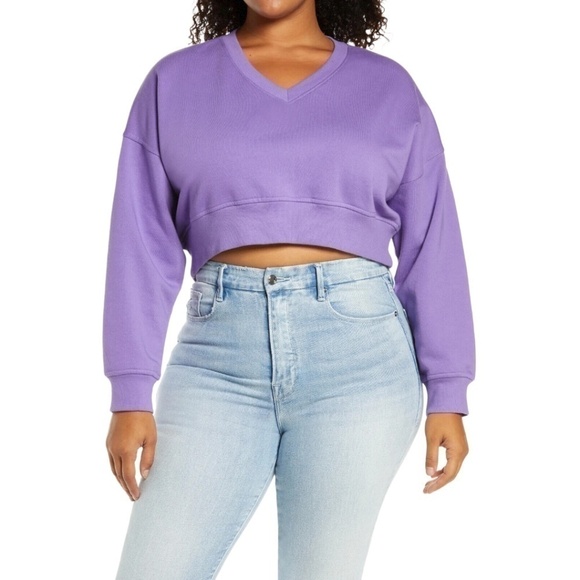 Bp Nordstrom NWT V Neck Crop Organic Cotton Blend Sweatshirt Purple Dahlia Sz Sm - Picture 1 of 1